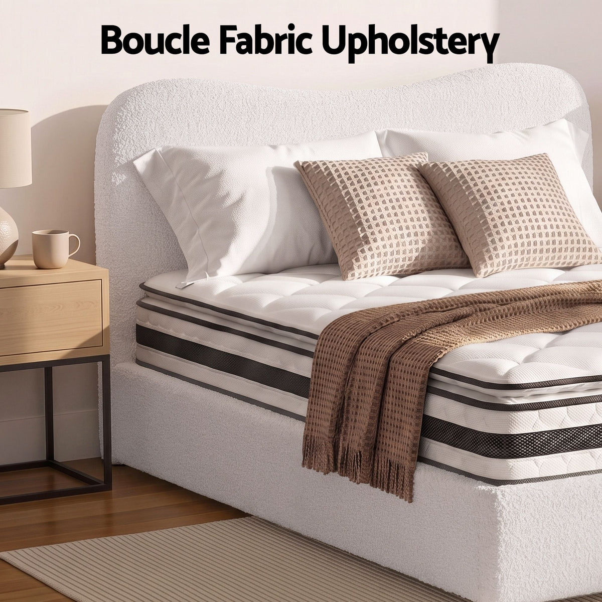 Giselle Double Mattress & Artiss Bed Frame Bundle - Boucle
