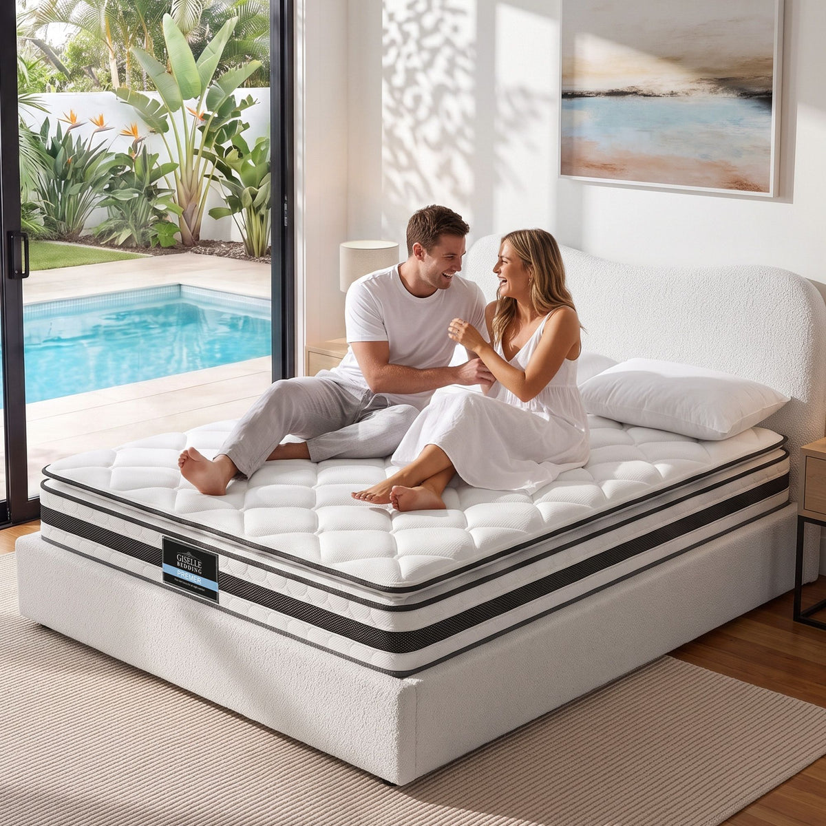Giselle Double Mattress & Artiss Bed Frame Bundle - Boucle