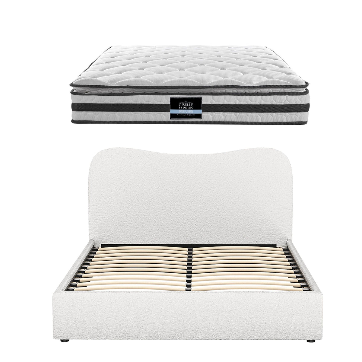 Giselle Double Mattress & Artiss Bed Frame Bundle - Boucle