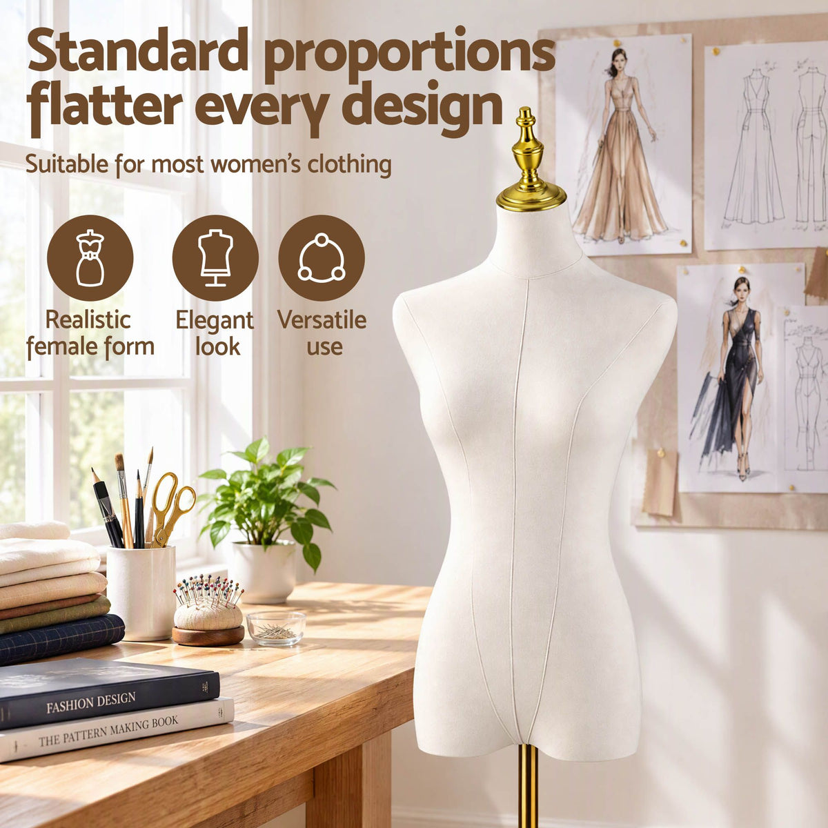 Embellir Adjustable Dress Form Mannequin 144-190cm White/Gold