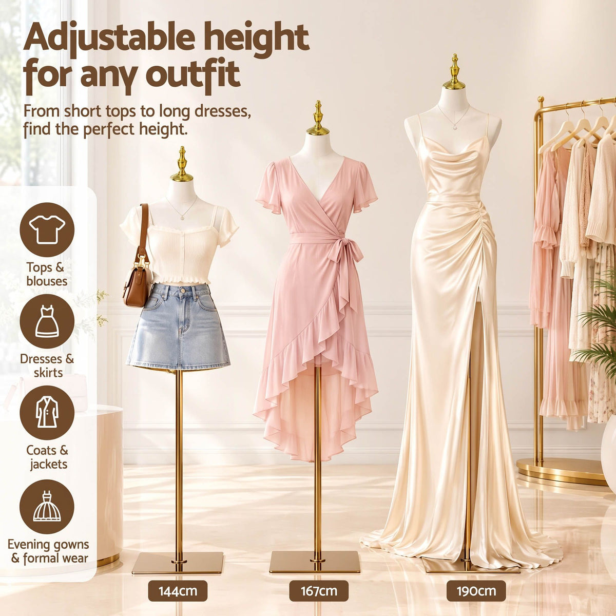 Embellir Adjustable Dress Form Mannequin 144-190cm White/Gold