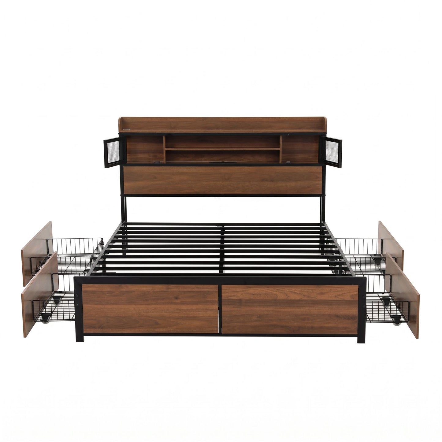 Artiss Double Bed Frame with Charging Station 4 Drawers Storage Oak