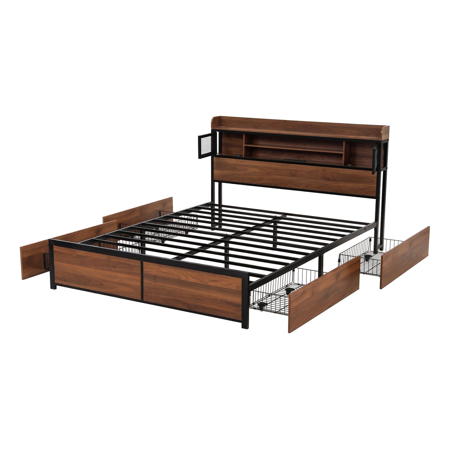 Artiss Double Bed Frame with Charging Station 4 Drawers Storage Oak