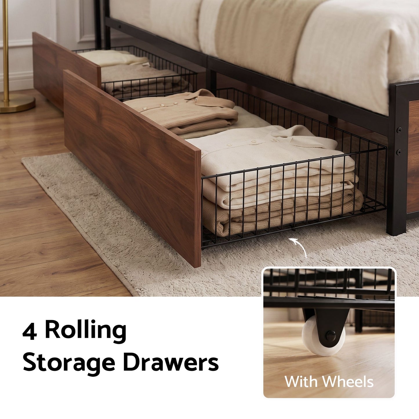 Artiss Double Bed Frame with Charging Station 4 Drawers Storage Oak