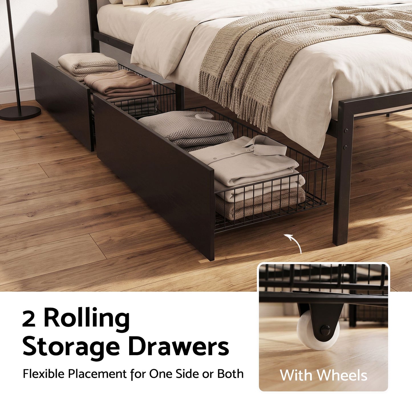 Artiss Double Bed Frame with Charging Station & Storage Drawers Metal