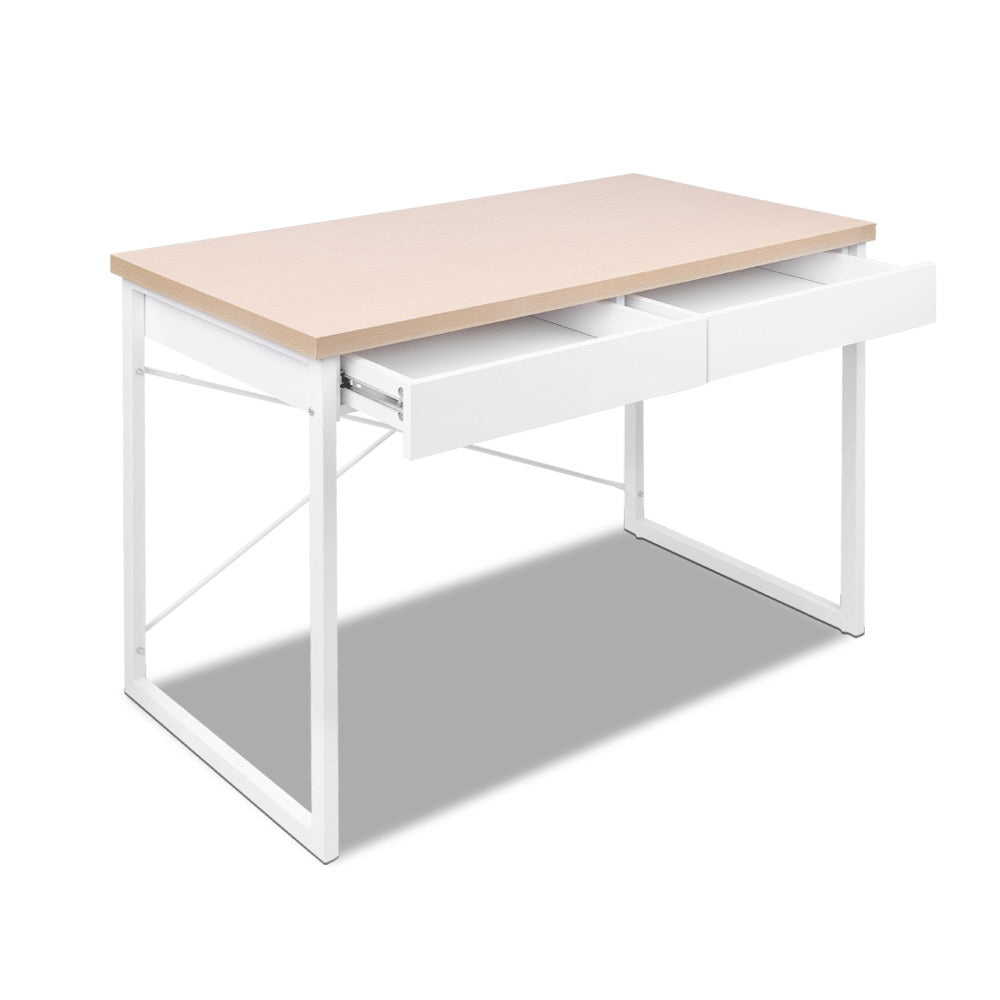 Artiss 100cm Computer Desk with Drawers - Oak & White