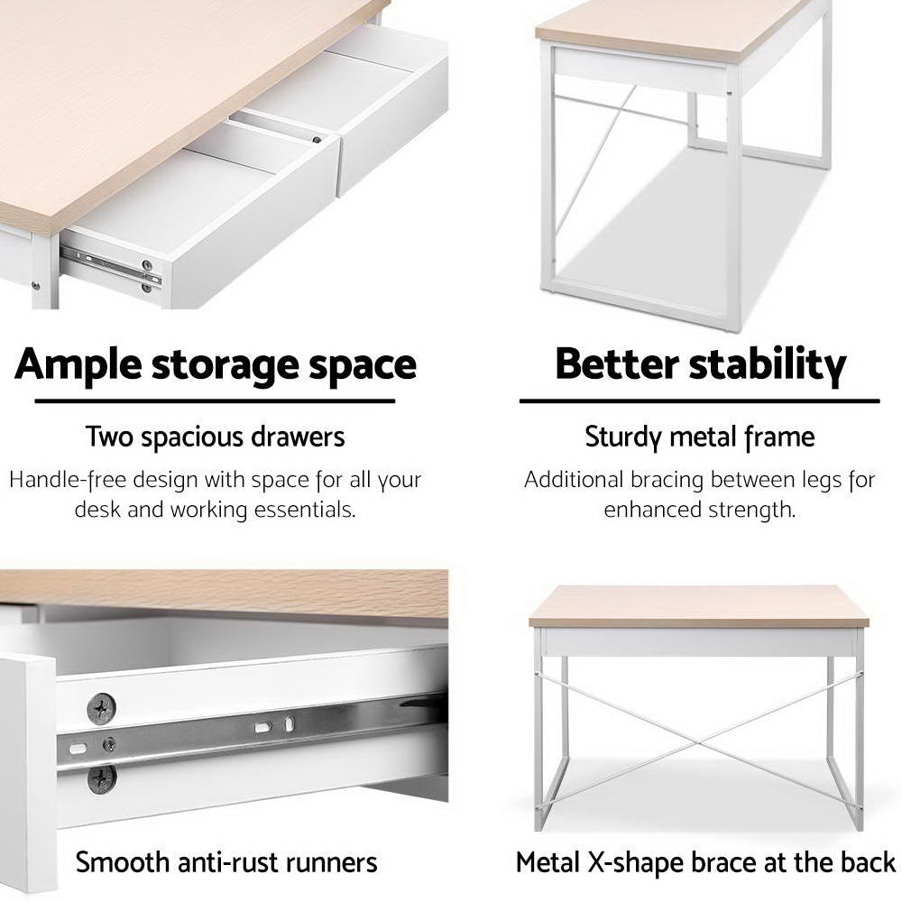 Artiss 100cm Computer Desk with Drawers - Oak & White