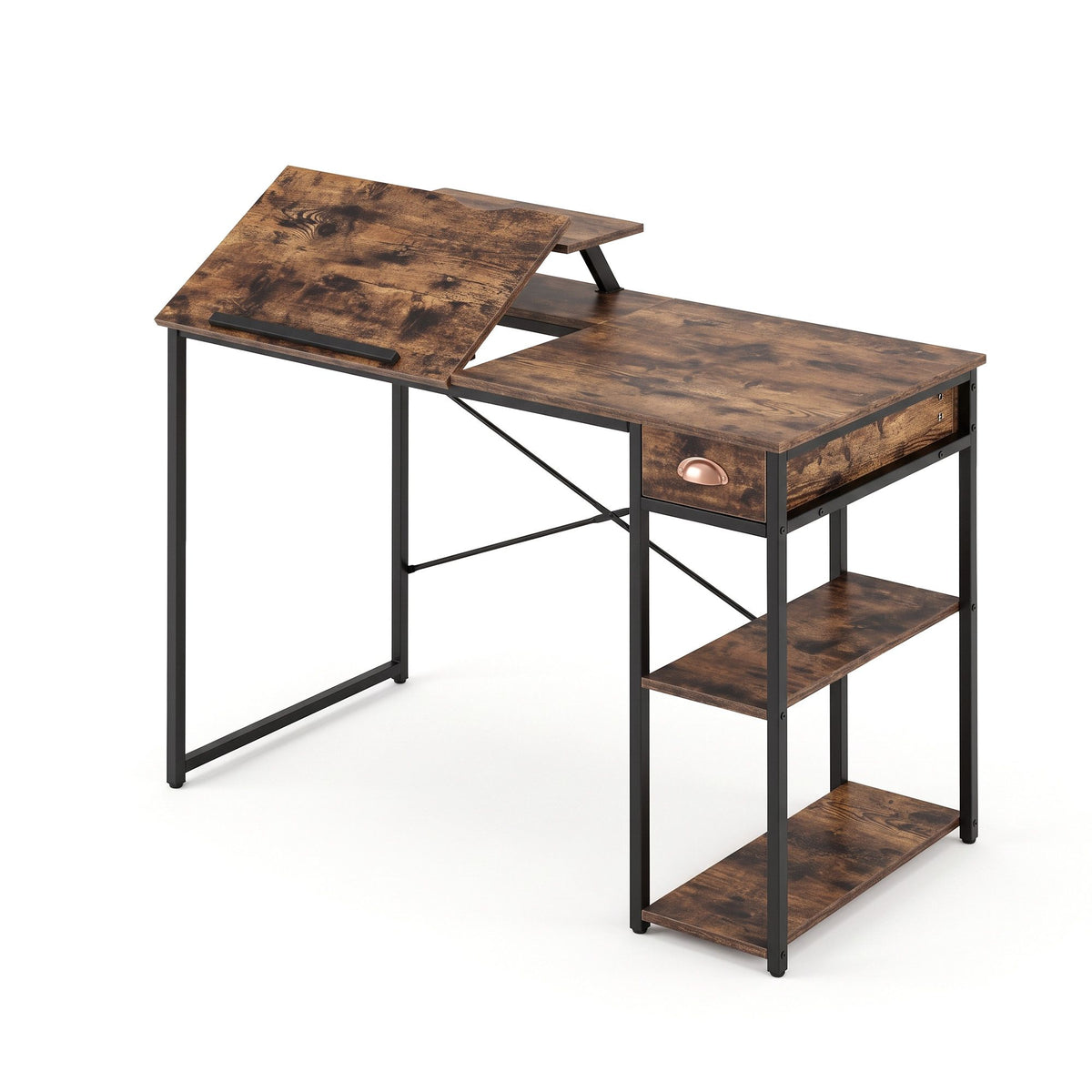 Artiss Computer Desk Drafting Drawing Table Tiltable Top Rustic Brown 108cm