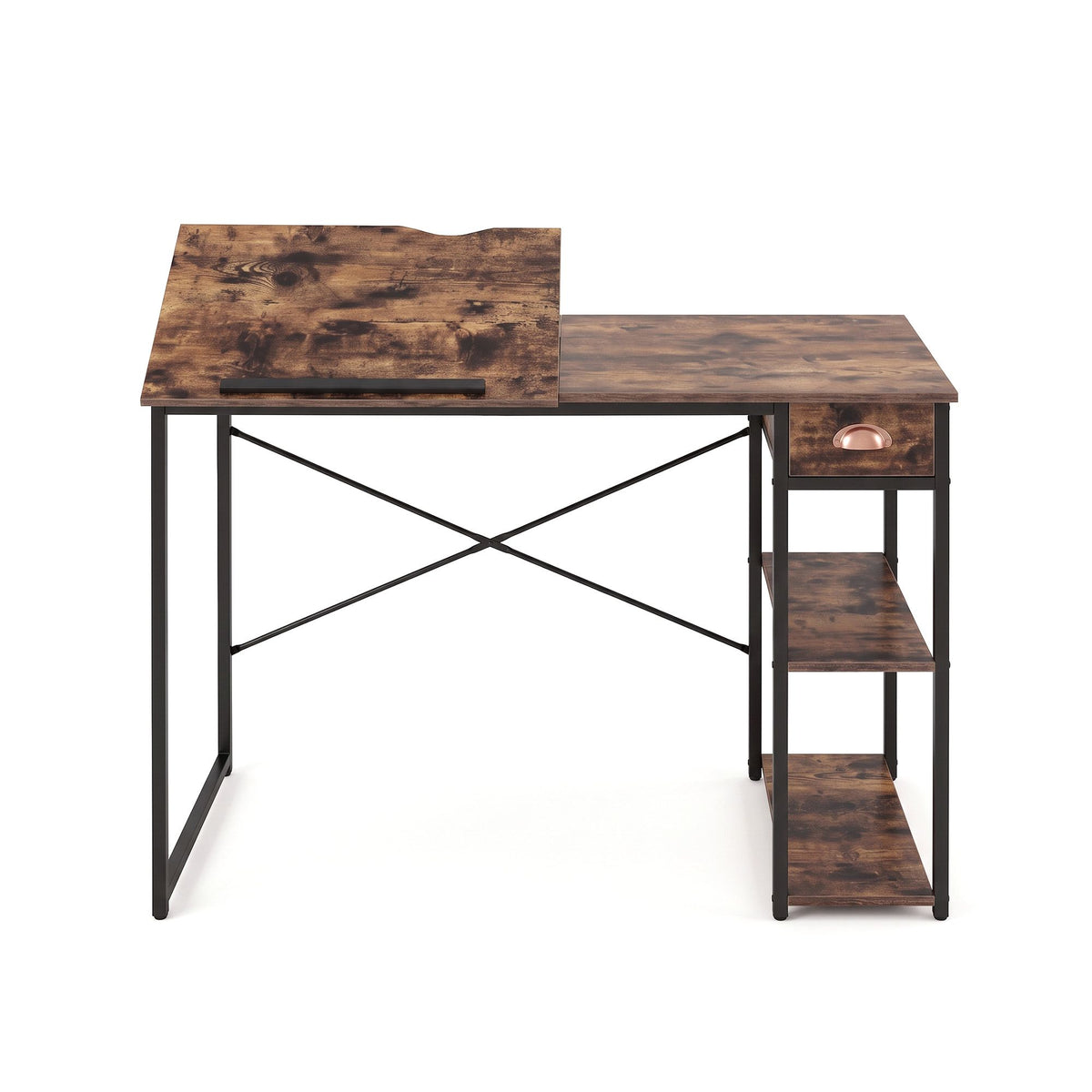 Artiss Computer Desk Drafting Drawing Table Tiltable Top Rustic Brown 108cm