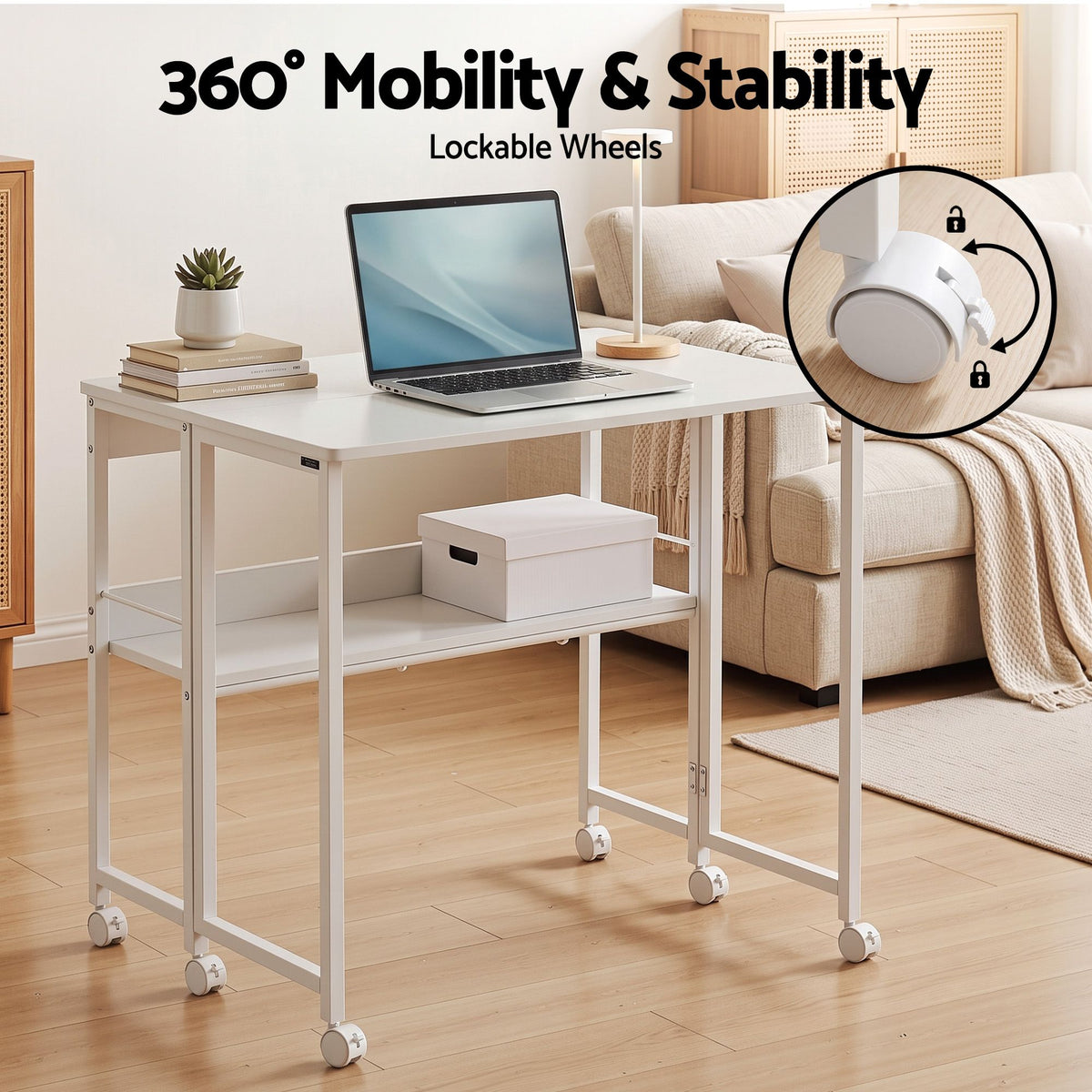 Artiss Foldable Computer Desk Mobile Study Table Workstation White 80cm