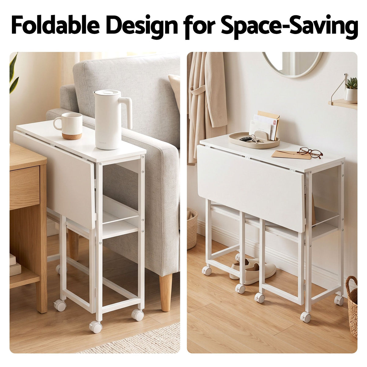 Artiss Foldable Computer Desk Mobile Study Table Workstation White 80cm
