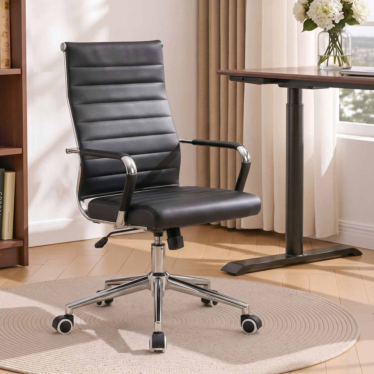 Artiss High Back Ribbed PU Leather Office Chair Black