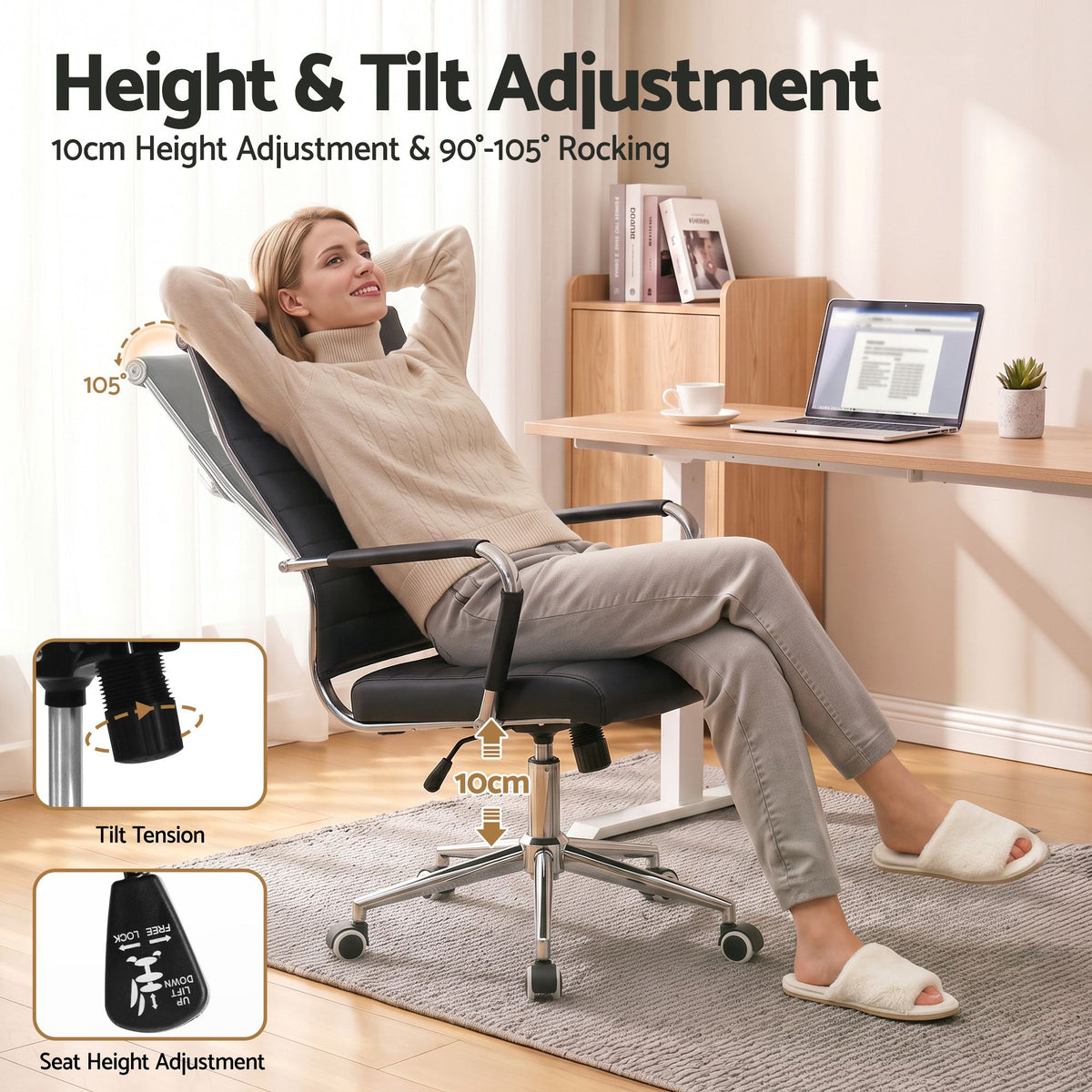 Artiss High Back Ribbed PU Leather Office Chair Black