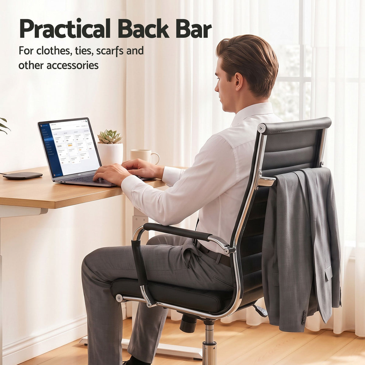 Artiss High Back Ribbed PU Leather Office Chair Black