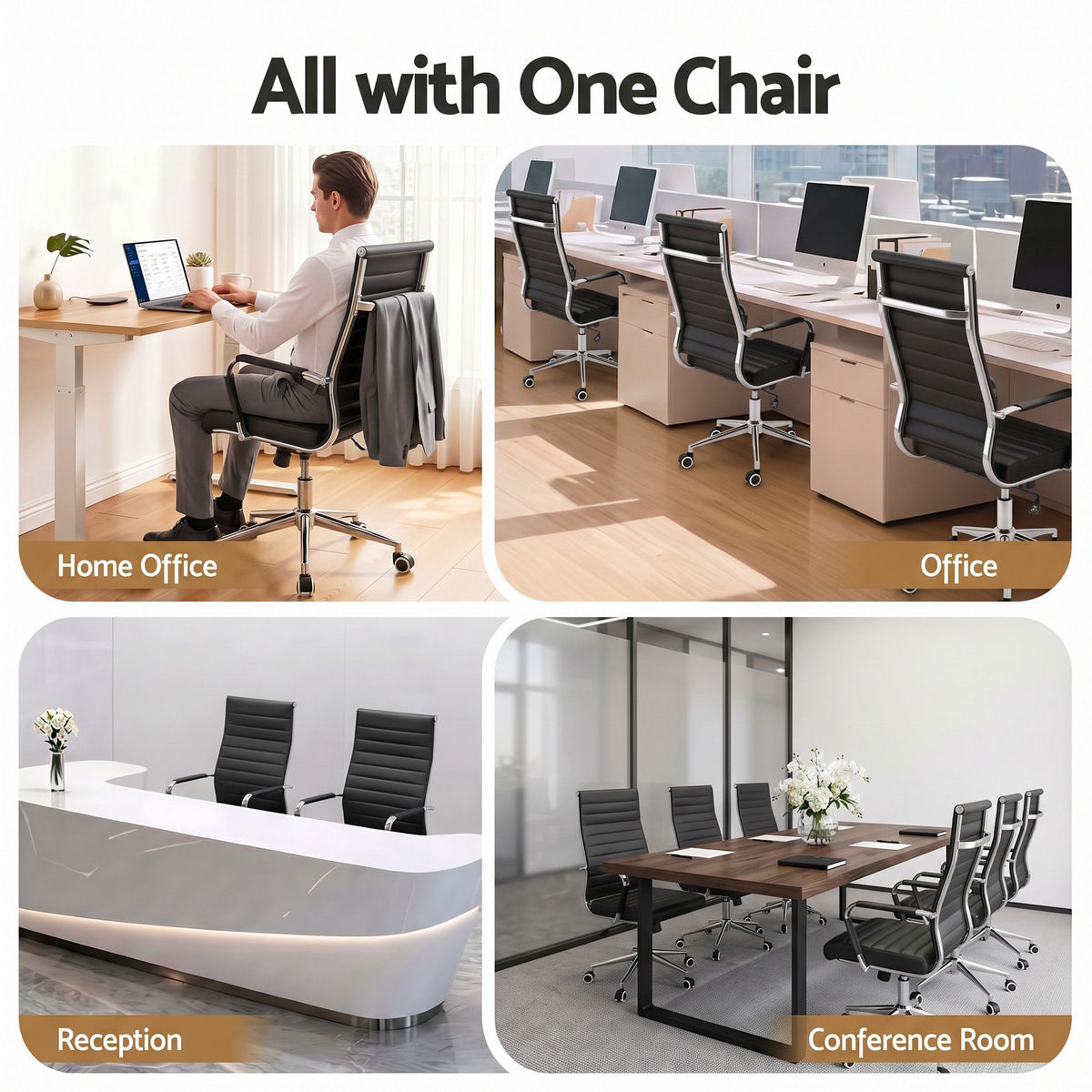 Artiss High Back Ribbed PU Leather Office Chair Black