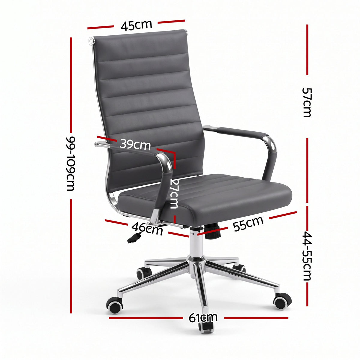 Artiss High Back Ribbed PU Leather Office Chair Grey