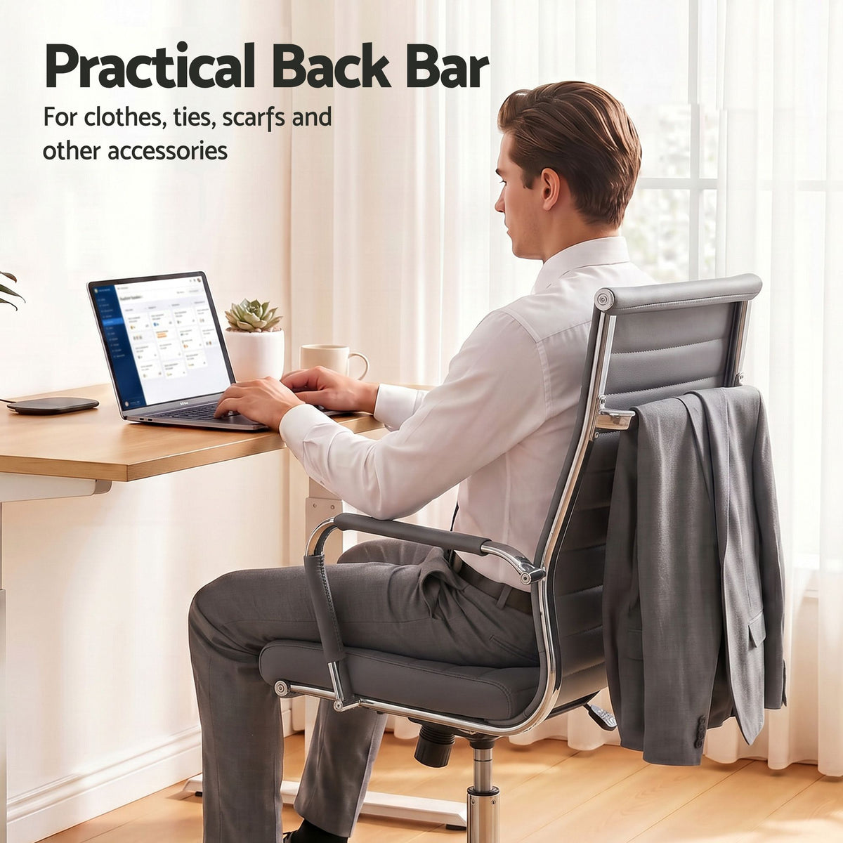 Artiss High Back Ribbed PU Leather Office Chair Grey