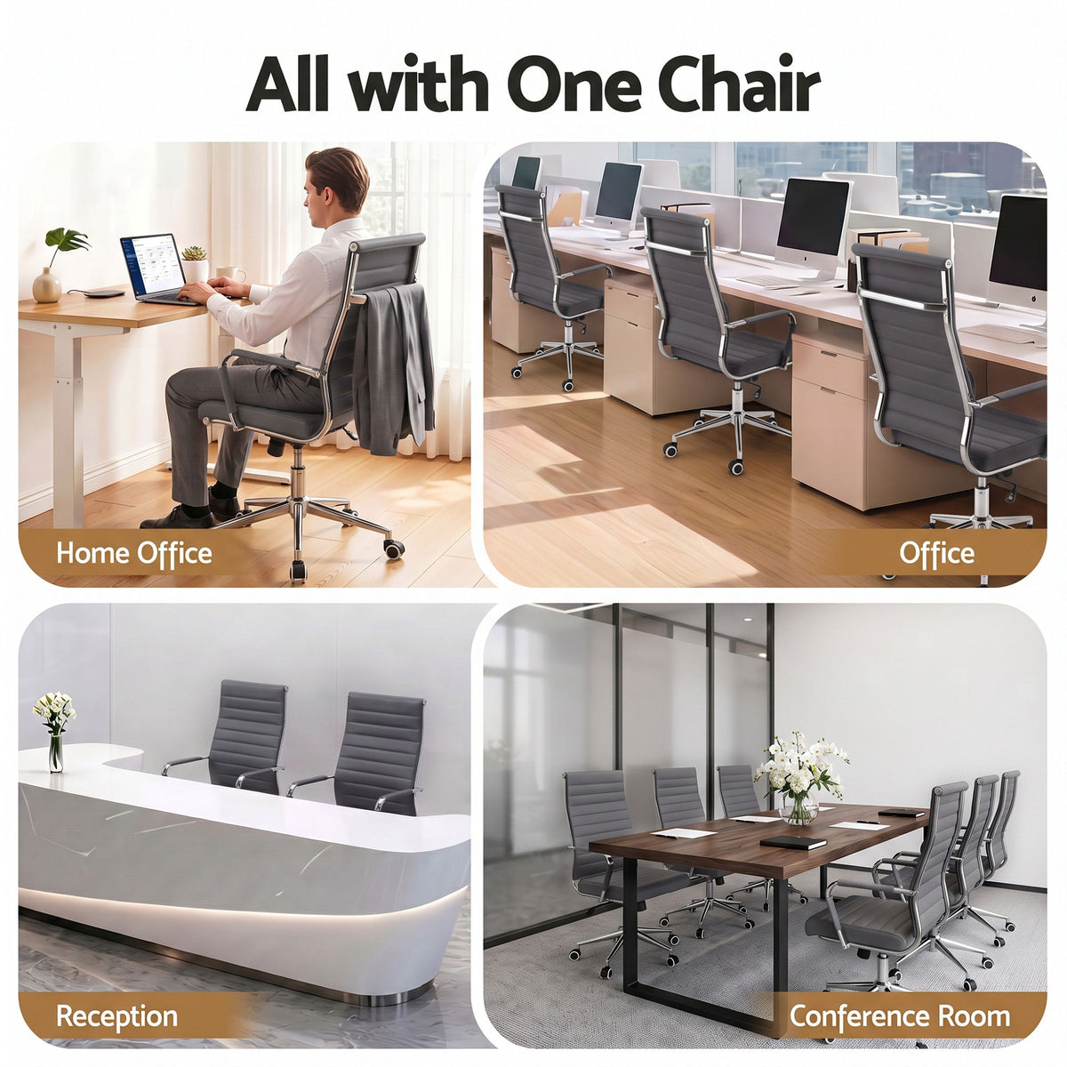 Artiss High Back Ribbed PU Leather Office Chair Grey