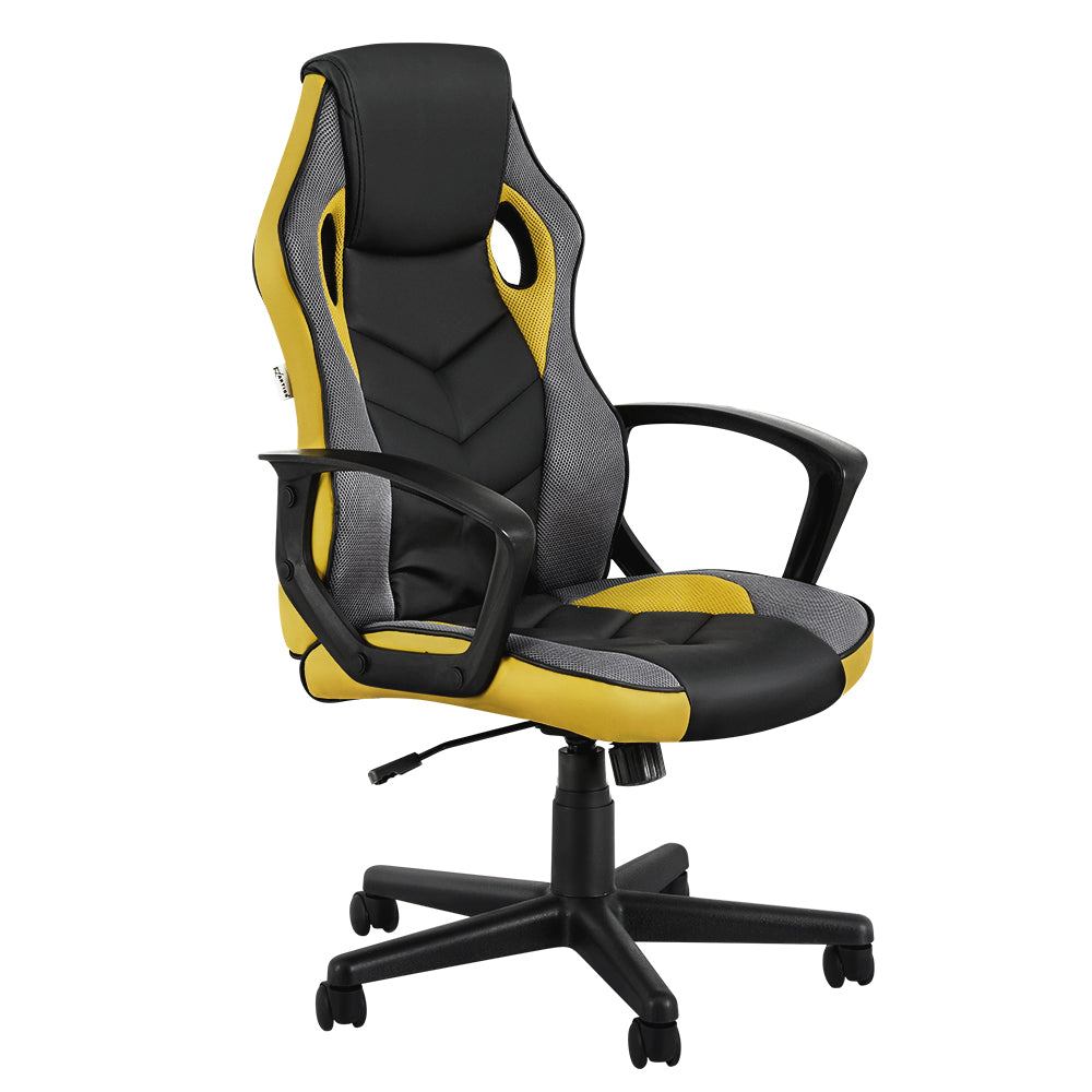 Yellow High Back Gaming Chair with Adjustable Height - 150kg Capacity