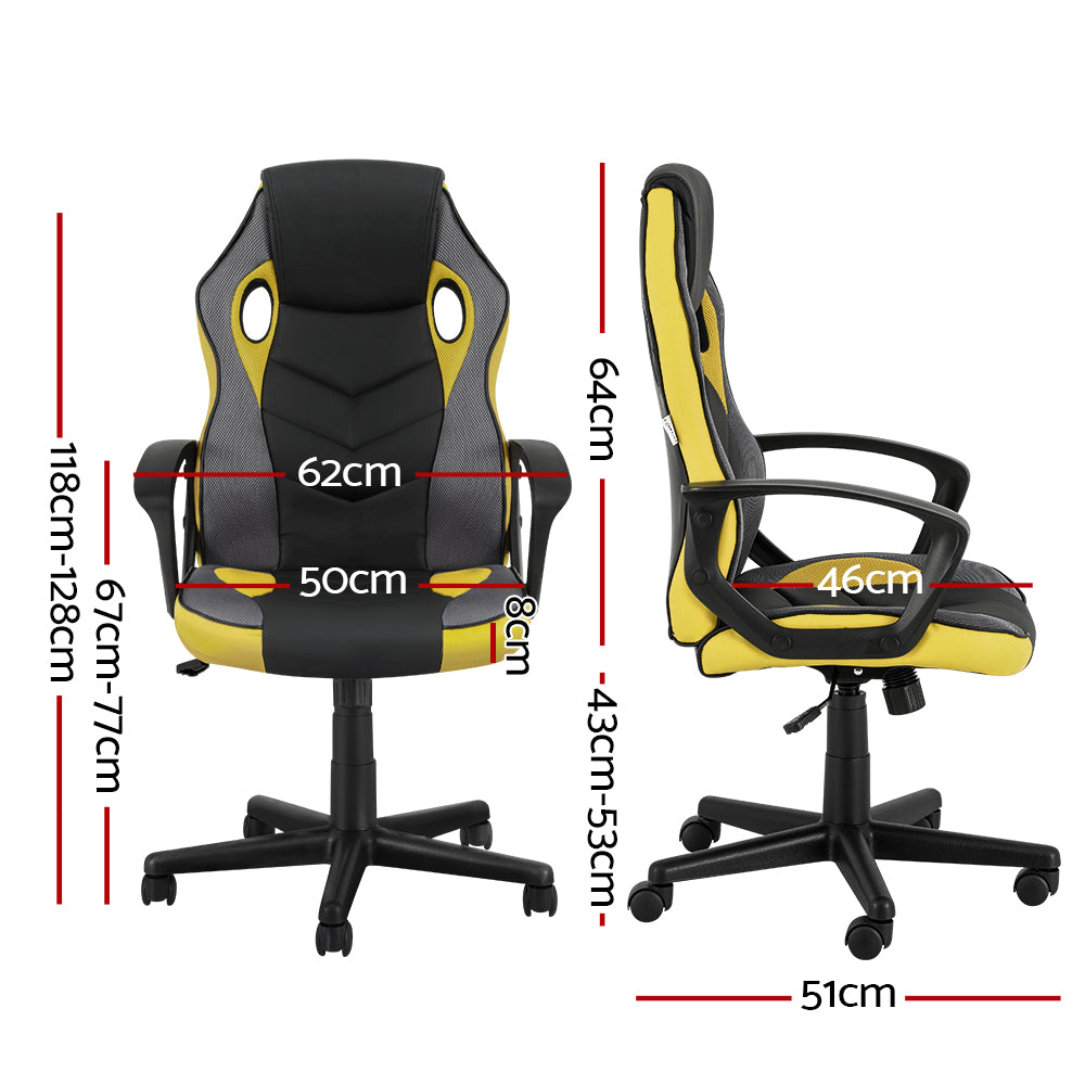 Yellow High Back Gaming Chair with Adjustable Height - 150kg Capacity