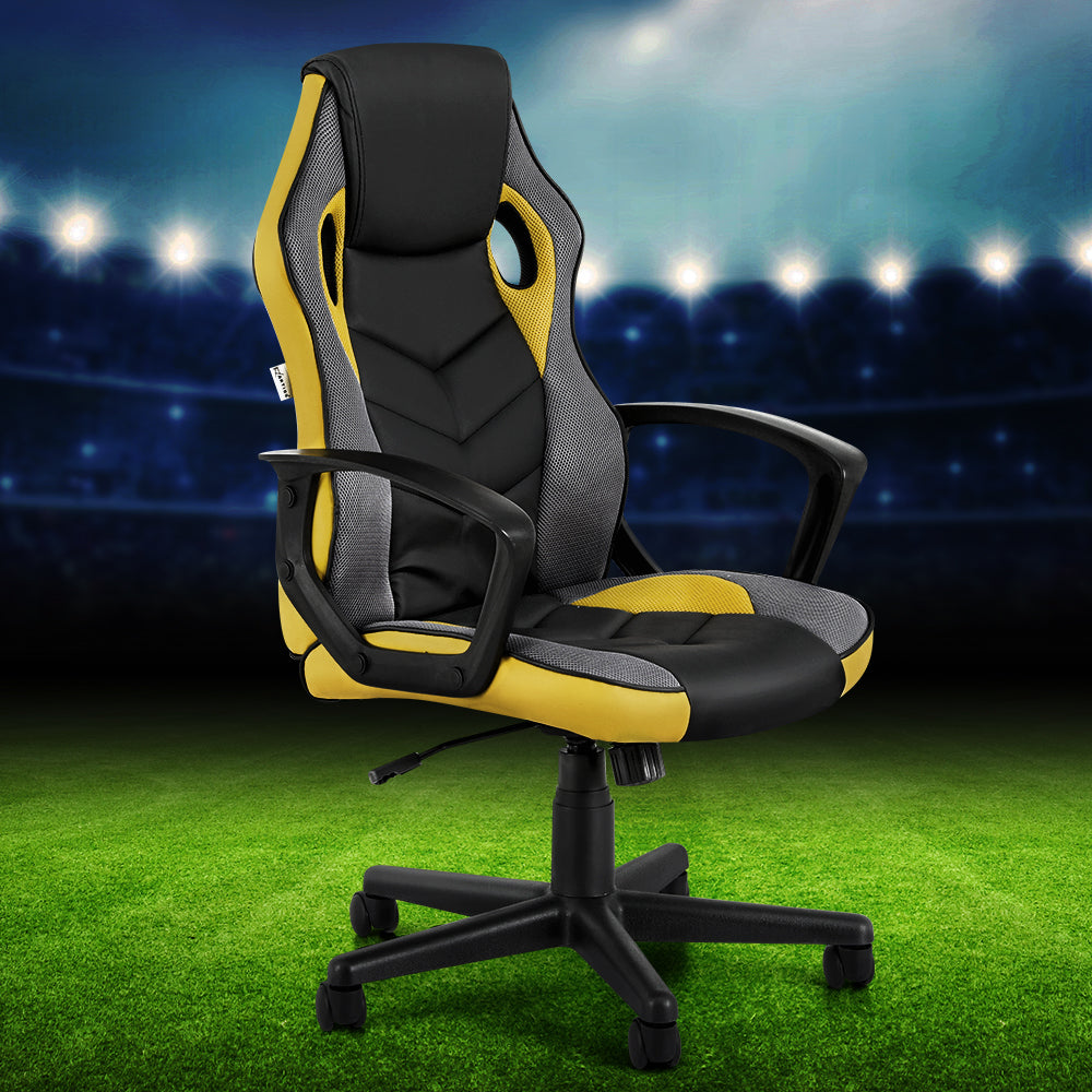 Yellow High Back Gaming Chair with Adjustable Height - 150kg Capacity