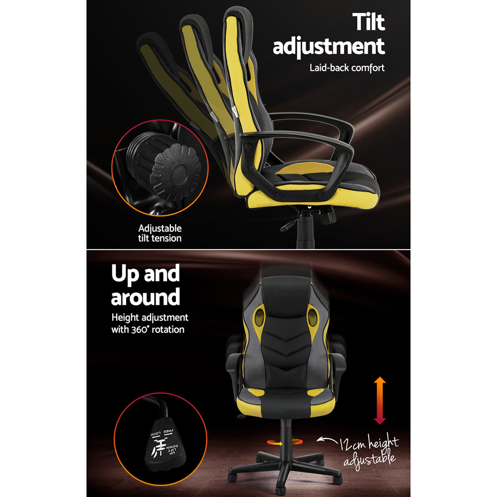 Yellow High Back Gaming Chair with Adjustable Height - 150kg Capacity