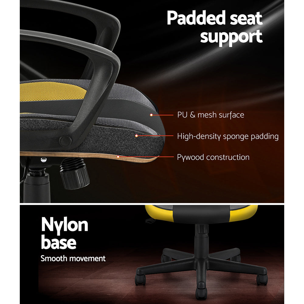 Yellow High Back Gaming Chair with Adjustable Height - 150kg Capacity