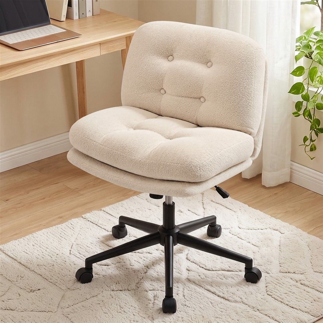 Artiss Criss Cross Office Chair Wide Seat Desk Chair Bouclé Fabric Vanity Chair Comfy, Beige