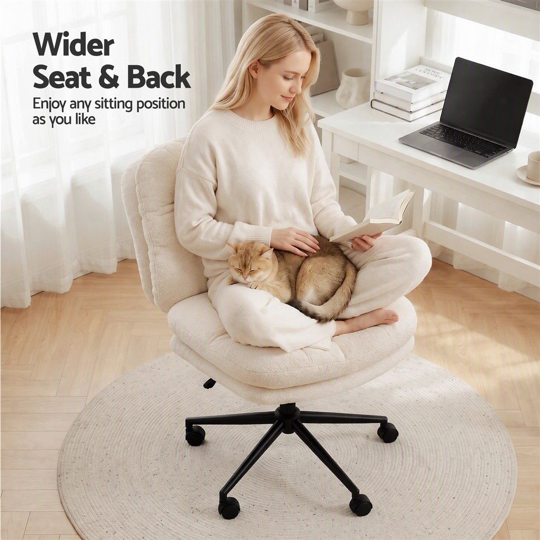 Artiss Criss Cross Office Chair Wide Seat Desk Chair Bouclé Fabric Vanity Chair Comfy, Beige