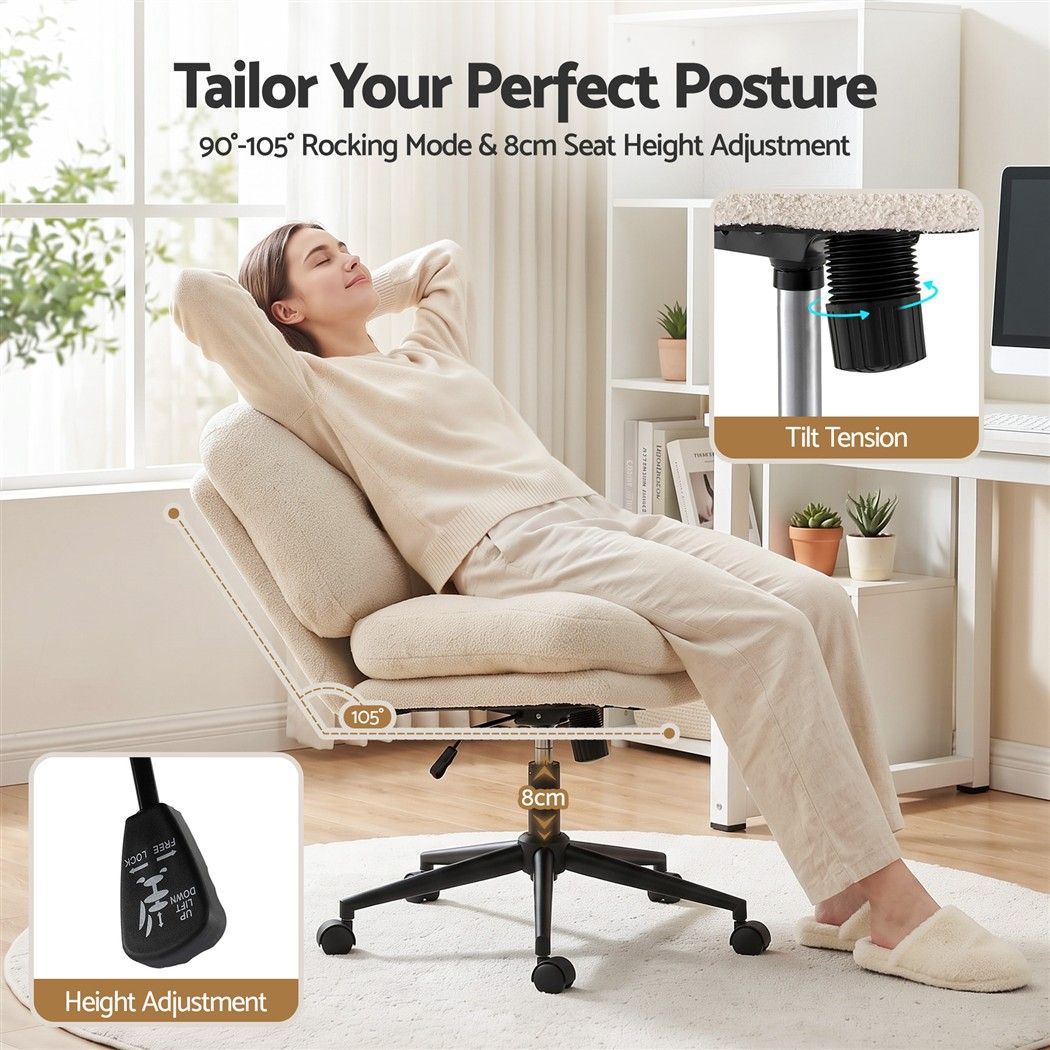 Artiss Criss Cross Office Chair Wide Seat Desk Chair Bouclé Fabric Vanity Chair Comfy, Beige