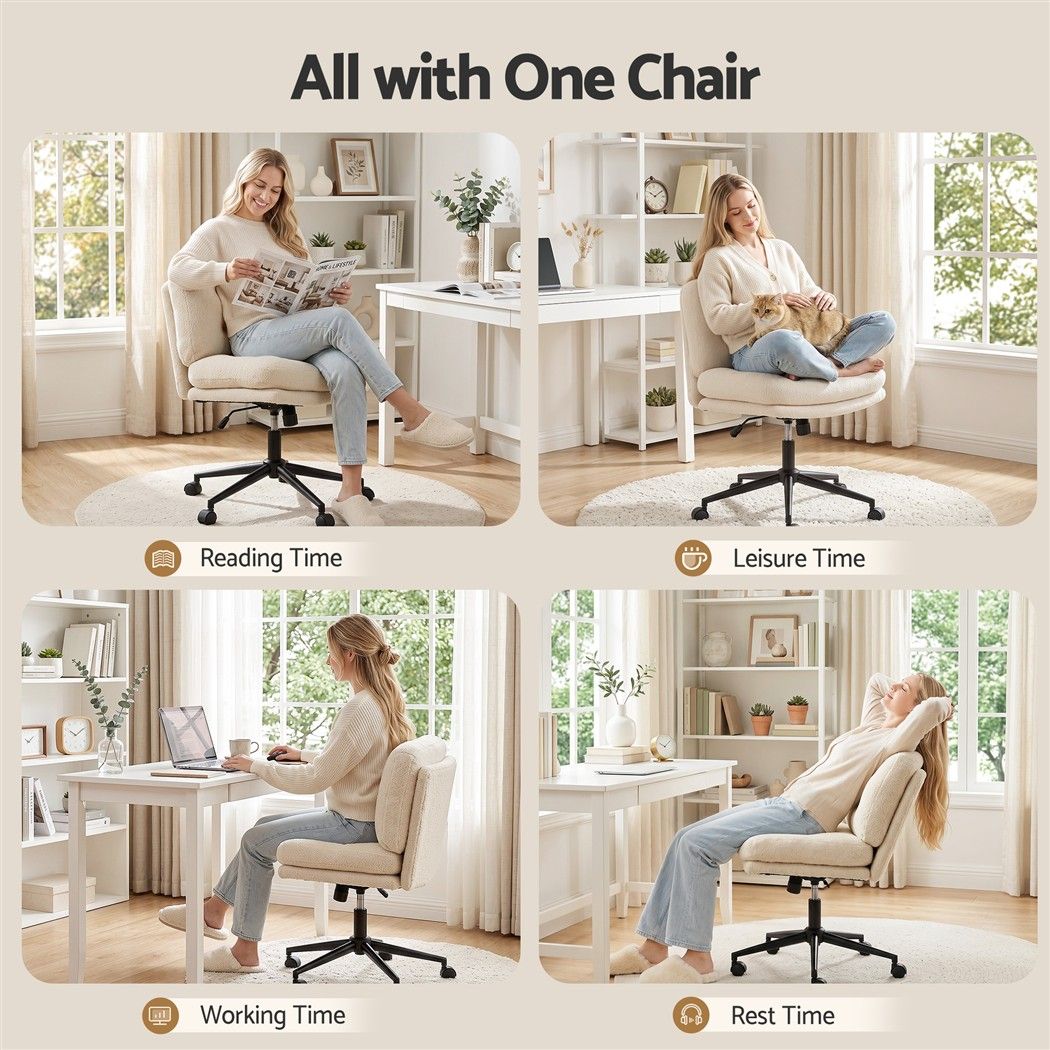 Artiss Criss Cross Office Chair Wide Seat Desk Chair Bouclé Fabric Vanity Chair Comfy, Beige