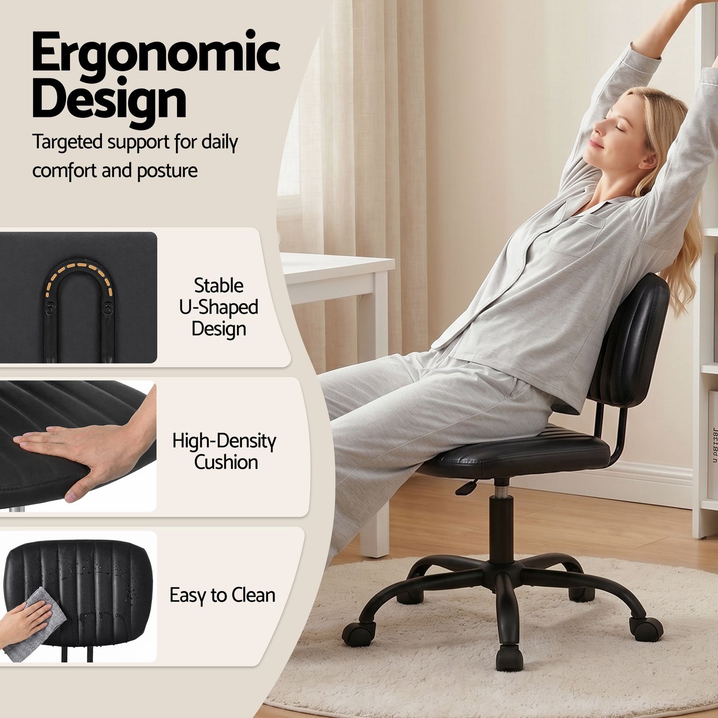 Artiss Armless PU Office Chair - Black