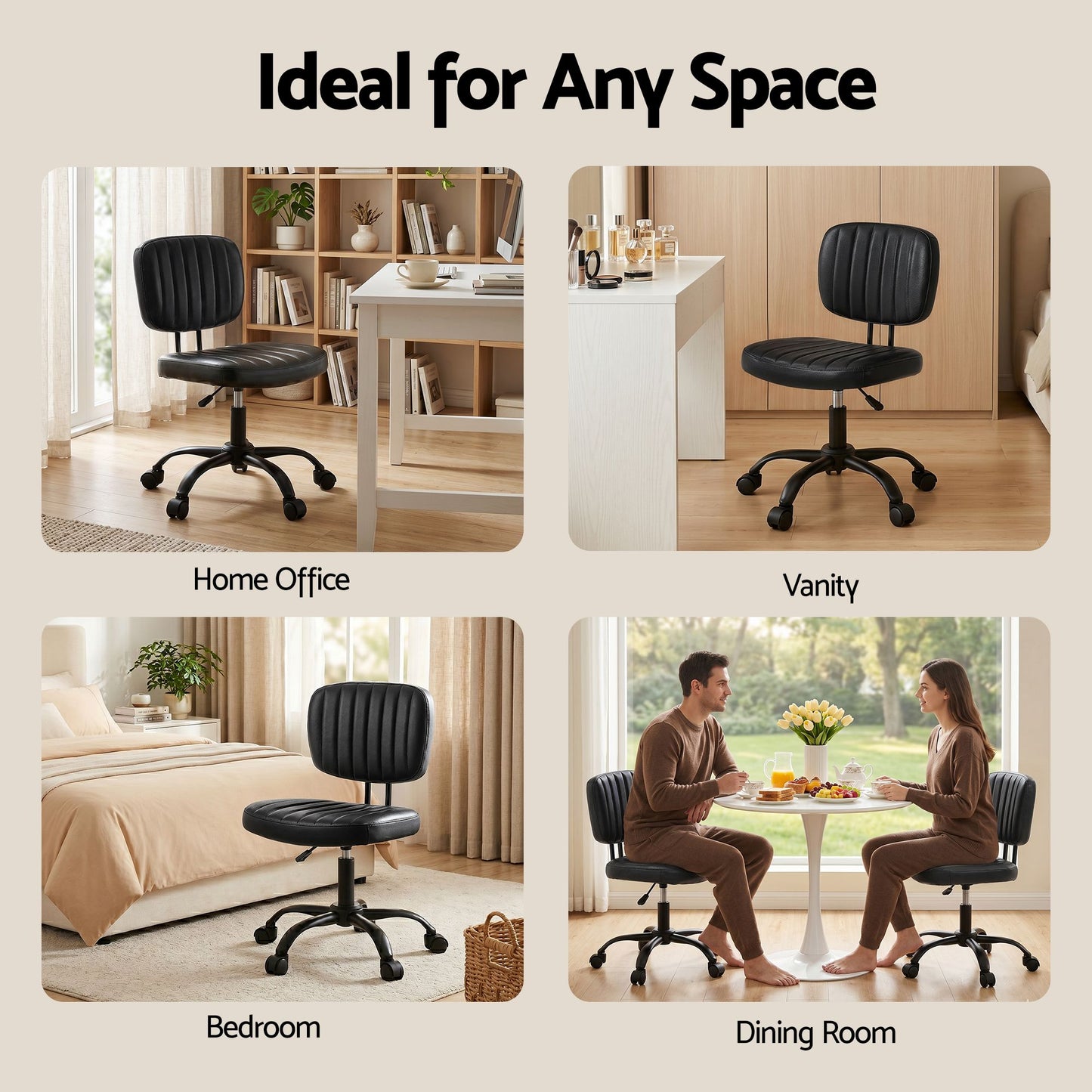 Artiss Armless PU Office Chair - Black