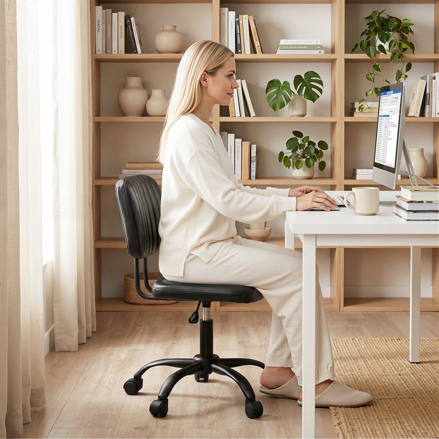 Artiss Armless PU Office Chair - Black