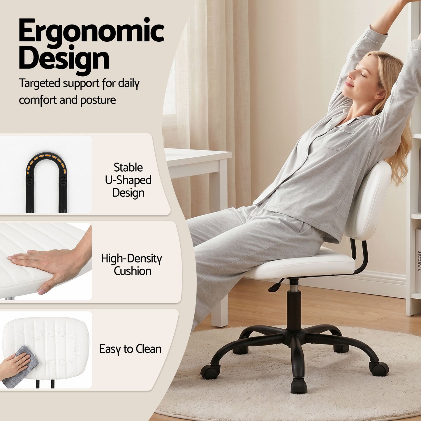 Artiss Armless PU Office Chair - White