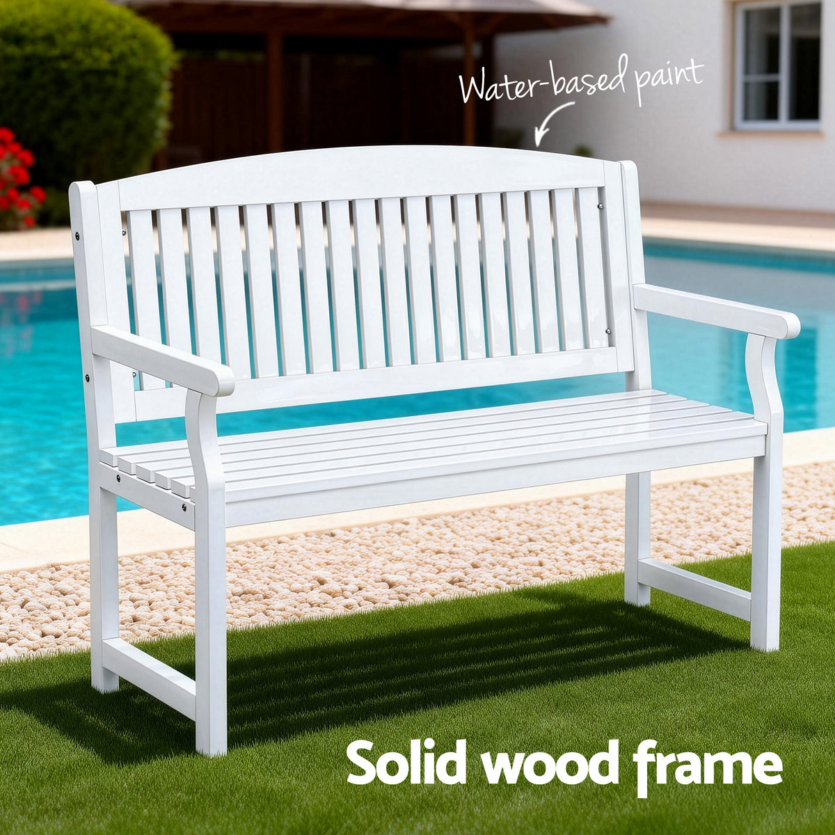Gardeon Outdoor Garden Bench Wooden 2 Seater Lounge Chair Patio Furniture White