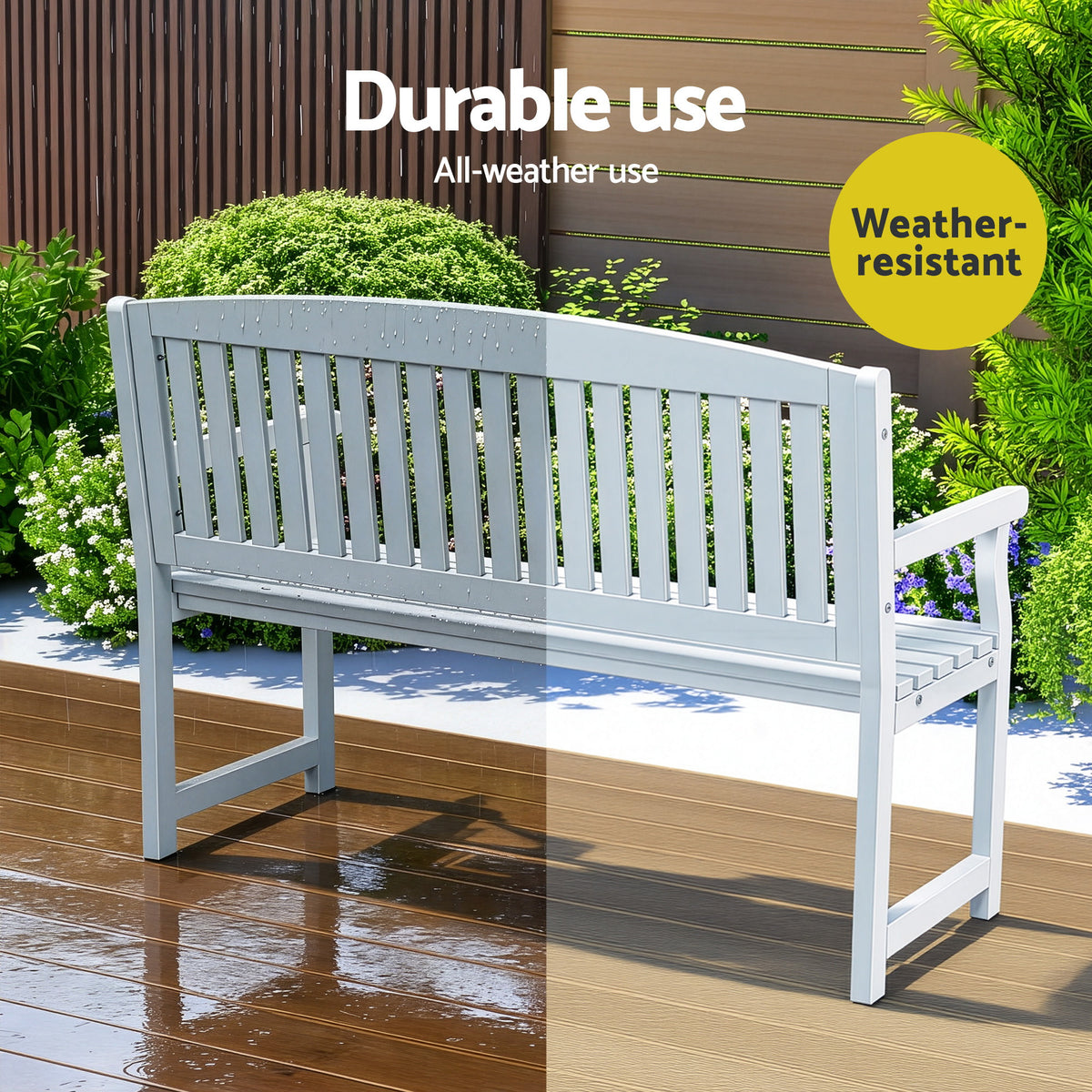 Gardeon Outdoor Garden Bench Wooden 2 Seater Lounge Chair Patio Furniture White