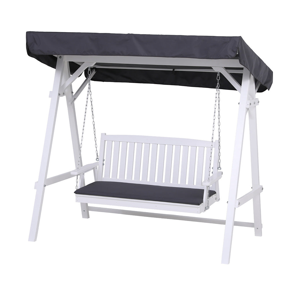 Gardeon Outdoor Wooden Swing Chair Garden Bench Canopy Cushion 3 Seater White