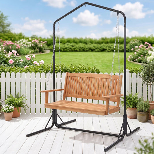 Gardeon Wooden 2-Seater Outdoor Swing Chair - Teak