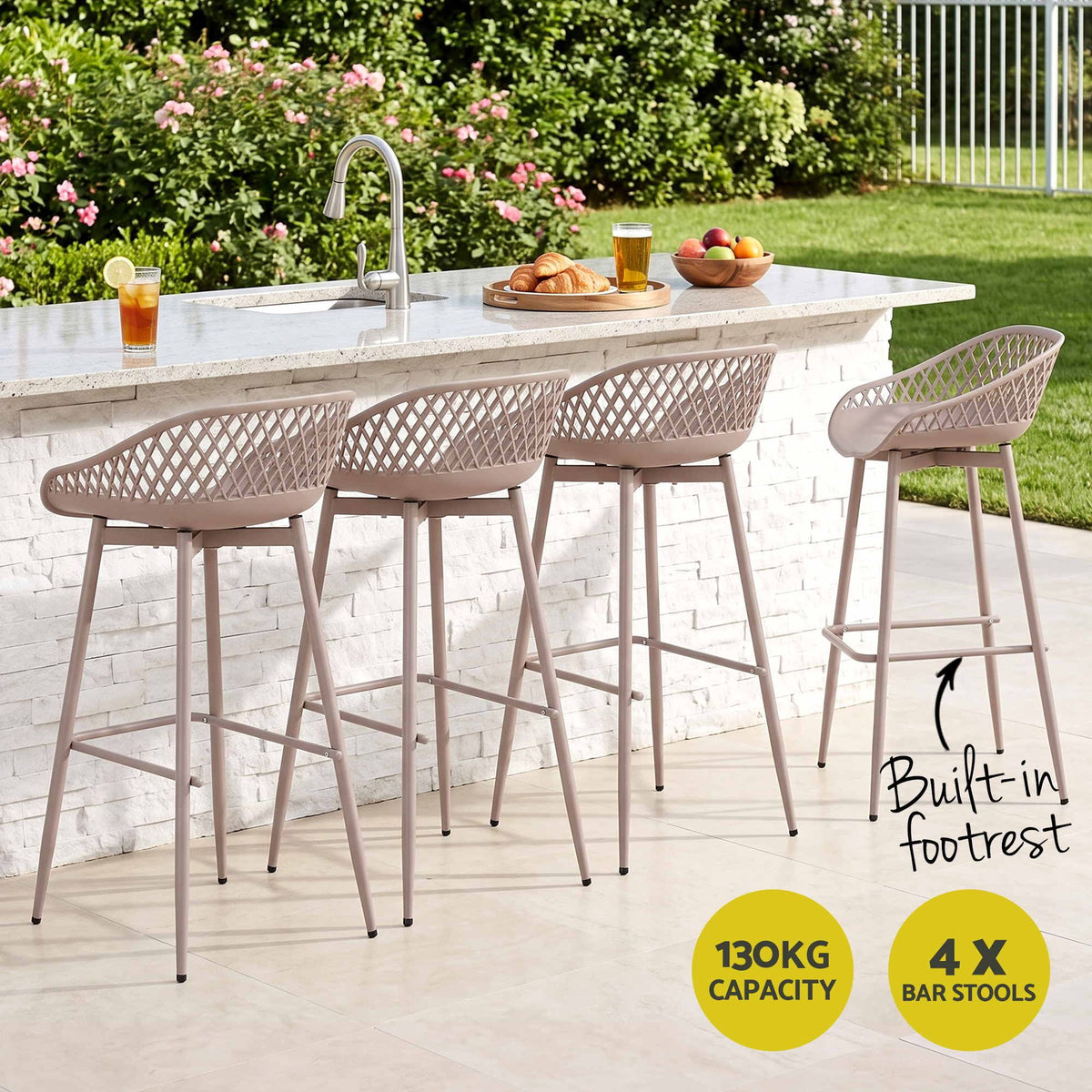 Gardeon Outdoor Bar Stools - 4 Pack - Coffee