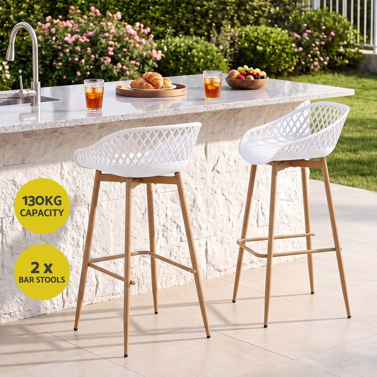 Gardeon Outdoor Bar Stools - 2 Pack - White