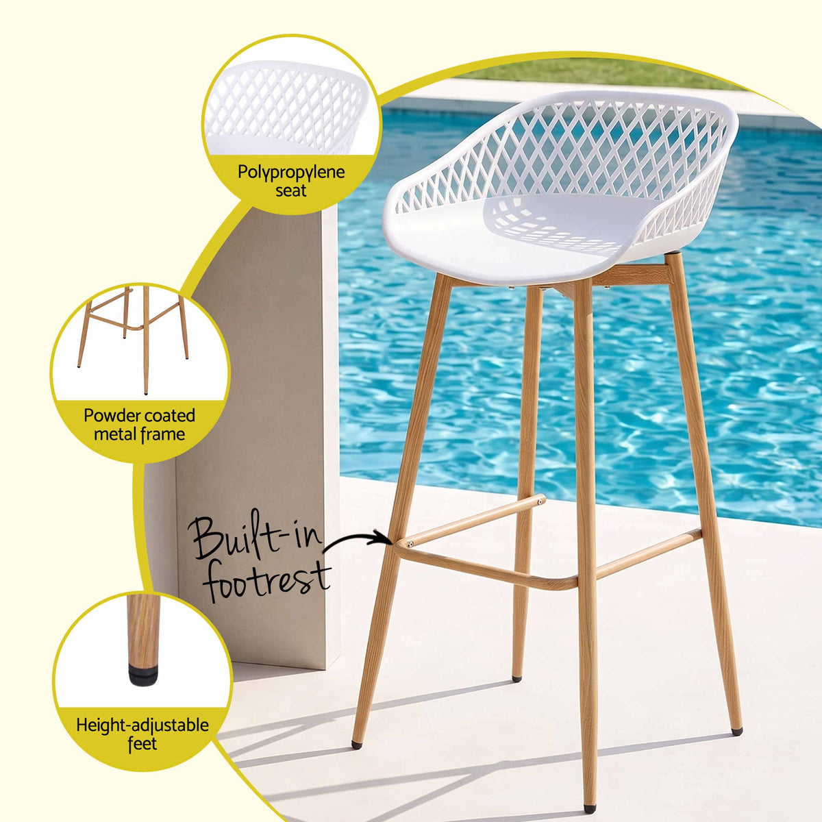 Gardeon Outdoor Bar Stools - 2 Pack - White