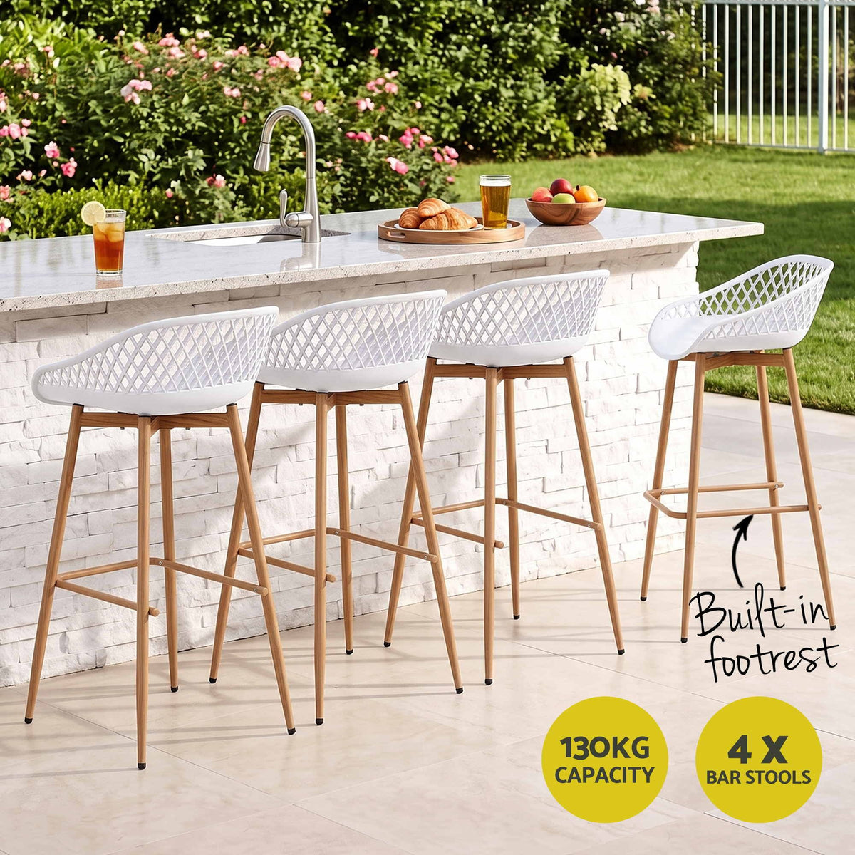 Gardeon Outdoor Bar Stools - 4 Pack - White