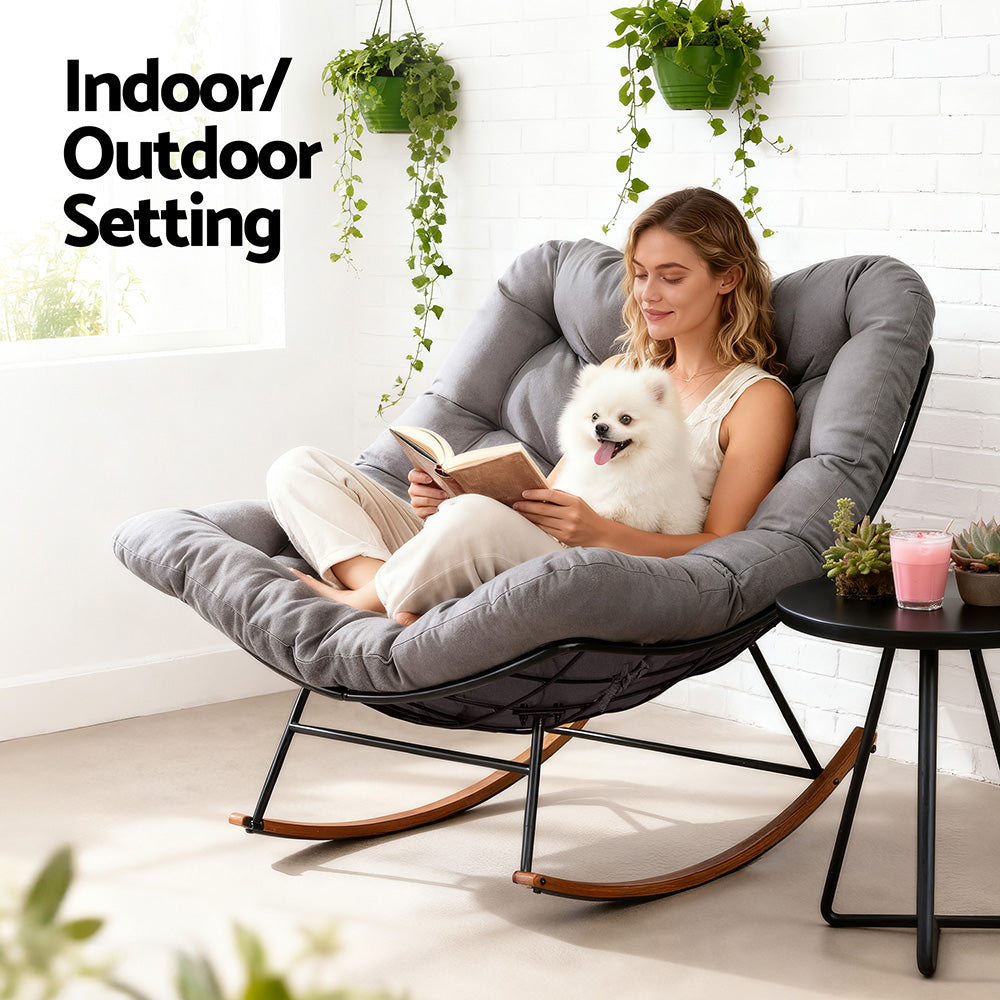 Gardeon Outdoor Rocking Chair Furniture Papasan Recliner Garden Patio Lounge Setting