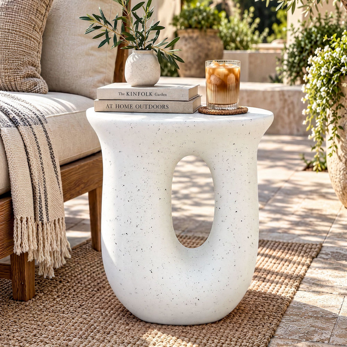 Gardeon Arch Outdoor Side Table 46cm White Stone Look