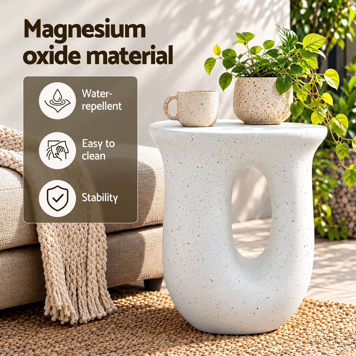 Gardeon Arch Outdoor Side Table 46cm White Stone Look