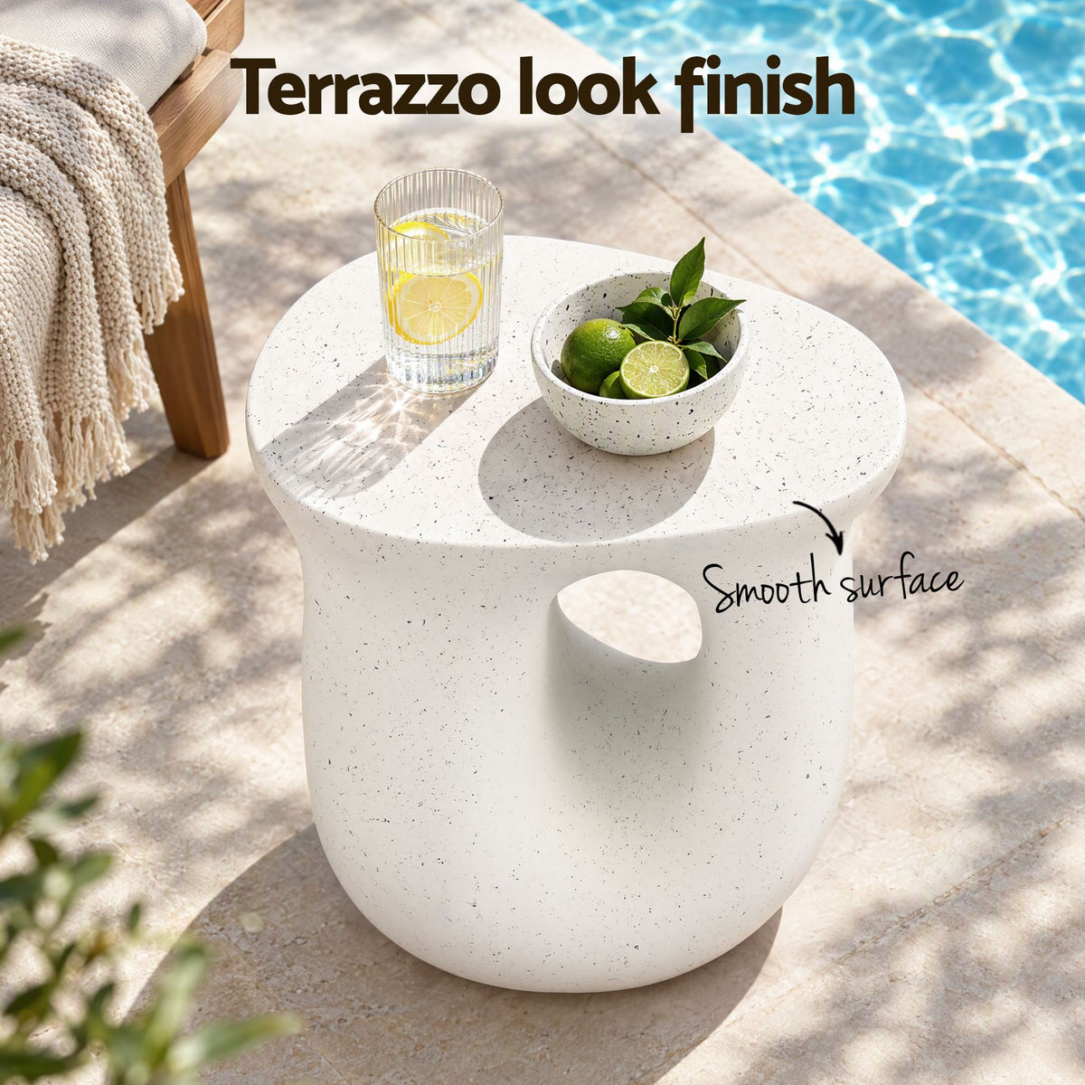 Gardeon Arch Outdoor Side Table 46cm White Stone Look