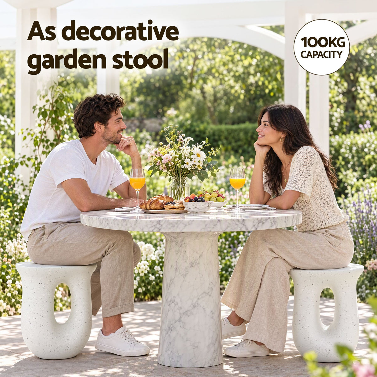 Gardeon Arch Outdoor Side Table 46cm White Stone Look