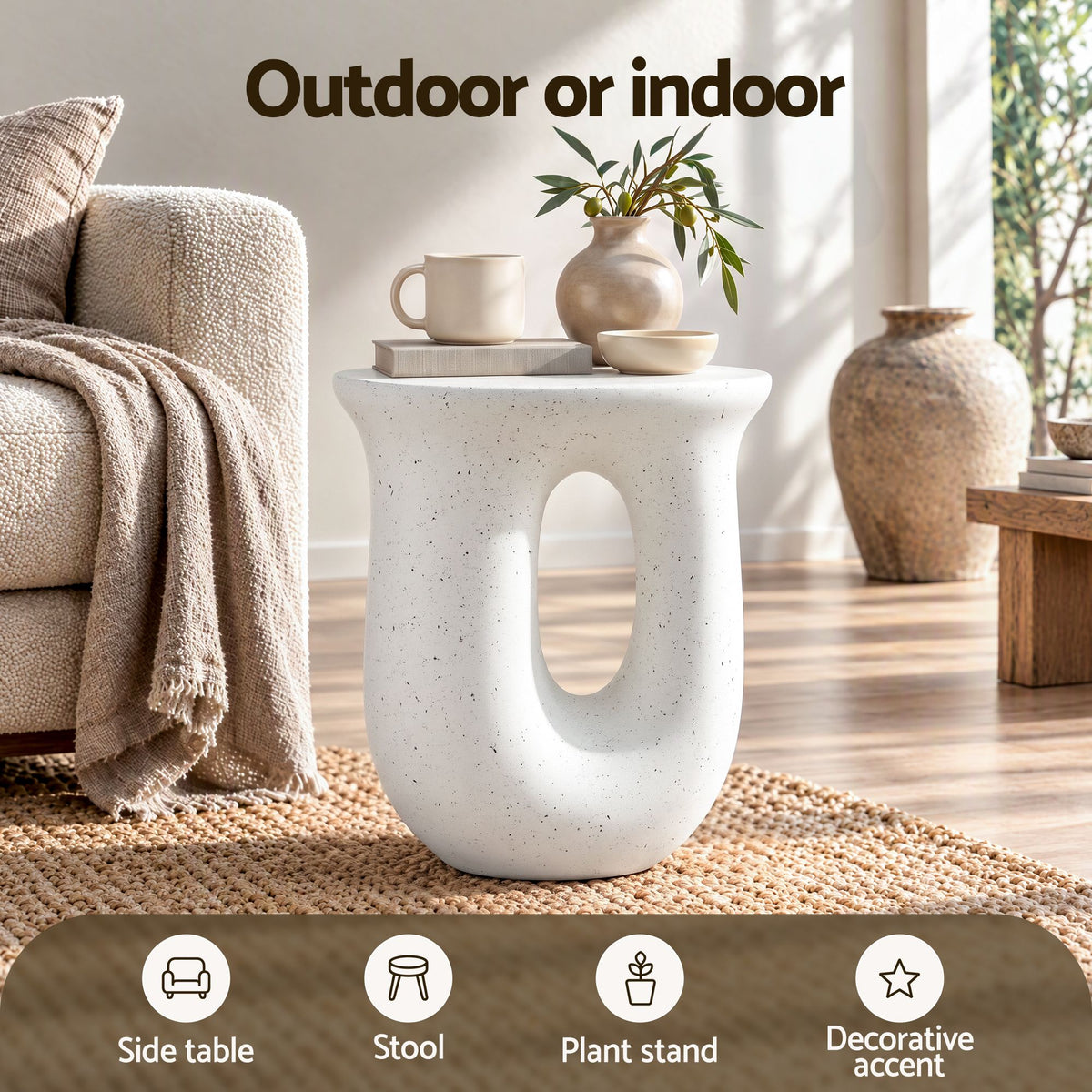 Gardeon Arch Outdoor Side Table 46cm White Stone Look