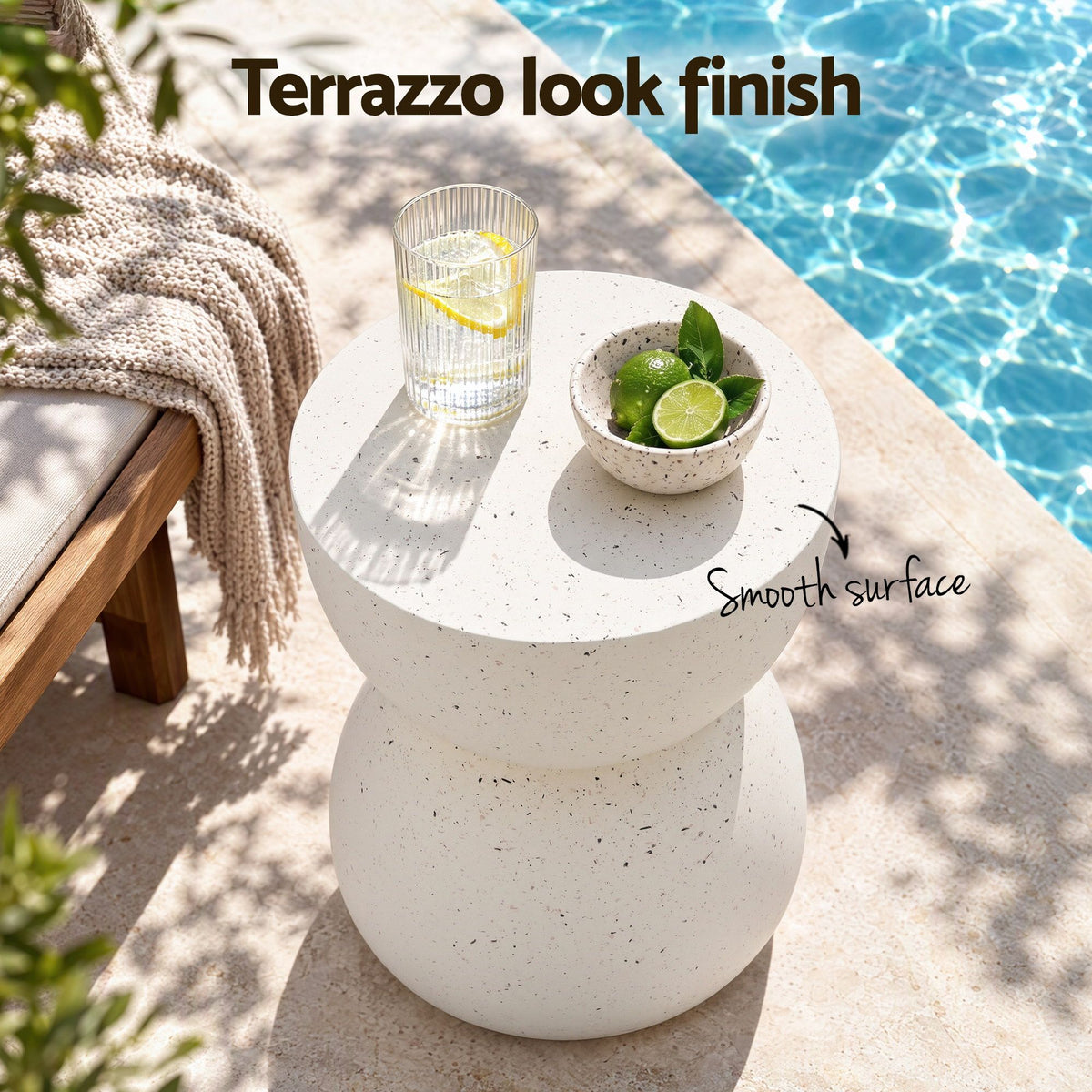 Gardeon Hourglass Outdoor Side Table 42cm White Terrazzo Look
